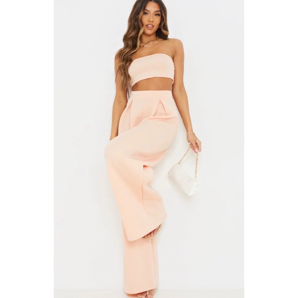 USED Nude Bonded Scuba Pleated Extreme Wide Leg Pants